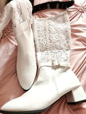 White Zip Up Boots Lace Look