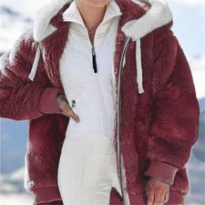 Women Warm Top Fluffy Coat Ladies Hooded Fleece Jacket Outwear Plus Size UK