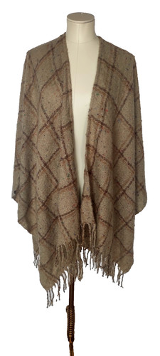 Modena fluffy check shawl cape - check,