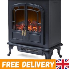 Stylish Black Log Effect Electric Stove with Adjustable Thermostat & LED Flames