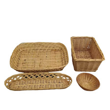 Wicker Cane Rattan Basket Bundle of 4 - Planter Serving Bread Different Types