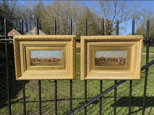 19c pair horse racing oils - 19c, on