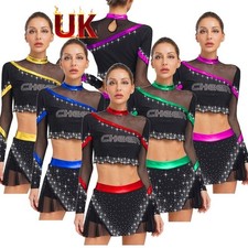 Women's Cheer Leader Costume Uniform Long Sleeve Crop Top with Miniskirt Outfits