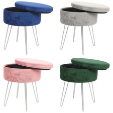 Round Velvet Storage Footstool