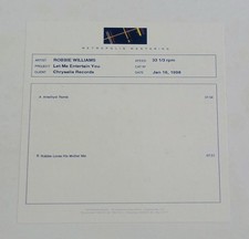 Robbie Williams : Rare 12" Acetate From The Private Collection Of DJ Dave Seaman