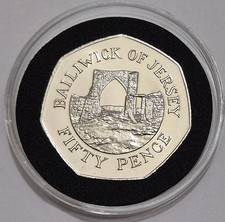 1983 Bailiwick of Jersey Large 50p Fifty Pence Coin Grosnez Castle, VERY RARE