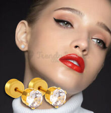 Solid Gold Diamond Cut 5MM Round Crystal Screw Back Stud Earrings Jewellery UK