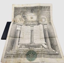 Antique Masonic Master Mason Of Scotland Fold Out Canvas Certificate With...