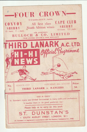 1958 third lanark - v, rangers