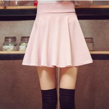 Womens Skater Skirts Flared A Line Elastic Stretch Pleated Waist Dress Plus Size