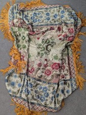 Vintage 1920s Silk Piano Shawl Floral Jacquard Fringed Art Deco Style - Stained 