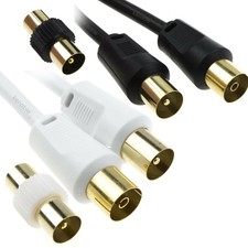 RF Extension Lead Freeview TV Aerial Cable & Coupler 1m/2m/3m/5m/10m Black/White