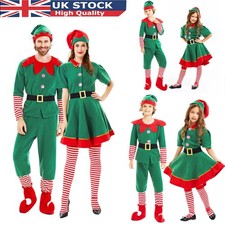 Kids Adults Christmas Elf Costume Fancy Dress Xmas Santa Helper Outfits Cosplay