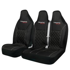 FOR RENAULT TRAFIC SPORT - QUILTED GREY PIPING VAN SEAT COVERS - SINGLE + DOUBLE