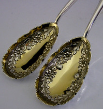 STUNNING SOLID STERLING SILVER MOTHER of PEARL SERVING SPOONS 1906 ANTIQUE