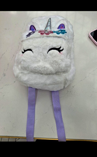 White furry unicorn backpack - furry,