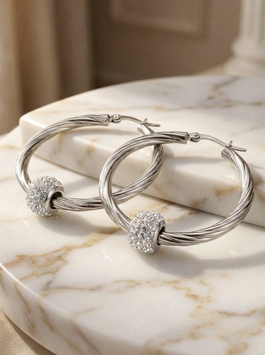 40mm silver twisted hoop - 40mm,