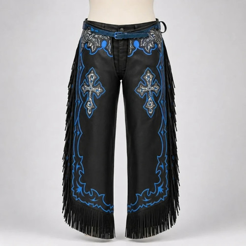 Men leather chaps black - leather,