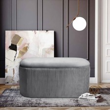 Velvet Ottoman Foot Stool Storage Box Furniture Seat Rest Round/Oval Chest Trunk