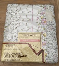 Vintage Pair Unused St Michael Unlined Frilled Curtains With Tie Backs Floral