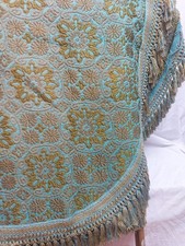 Vintage 70's Double Bedspread Turner Brothers Fringe Aqua/Gold Brocade retro