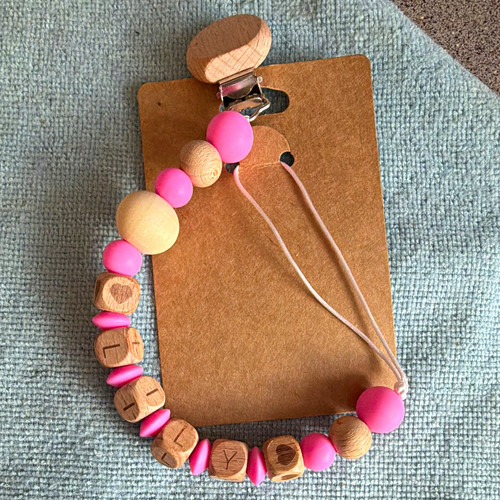 Pink beige brown wooden bead - wooden,
