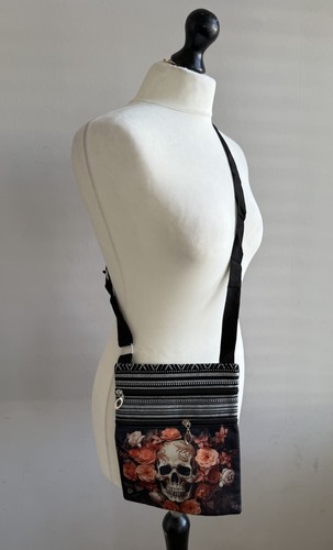 Skull roses oilcloth satchel - roses,