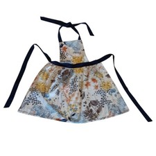 Anthropologie Botanist Knoll Apron 100% Cotton Blue Brown Orange Rust Floral 