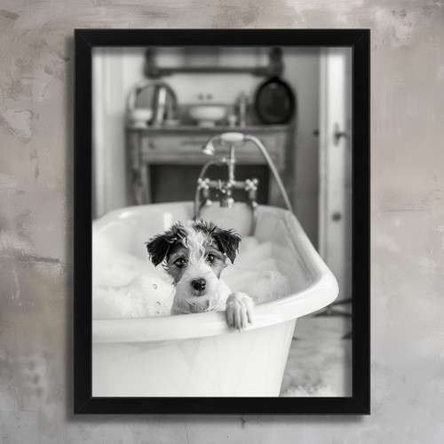 Black white puppy art - art, print