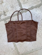 Ladies Divided by H&M brown strappy basque tie back cropped top size S