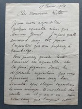 Lodovic Rodo Pissarro, SIGNED letter to art critic, Frank Rutter, 1914