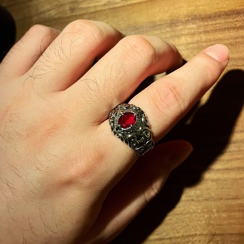 Retro red heart vine ring - heart,
