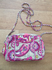 VERA BRADLEY GREY + PINK PAISLEY SMALL CROSSBODY BAG CHAIN STRAP CARD POCKETS