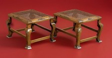 ANTIQUE FOOTSTOOLS. PAIR OF CHINOISERIE DECORATED FOOTSTOOLS