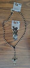 Y2K Madonna Inspired Cross Necklace Beaded Roses Metal Bangles Black Gold Tone