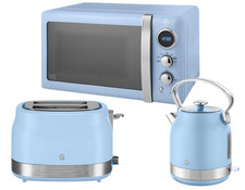 Swan Retro Revive Blue StoveTop Kettle 2 Slice Toaster and Microwave Kitchen Set