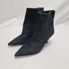 M&S Collection Black Kitten Heel Snakeskin Pattern Pointed Toe Ankle Boots UK 7