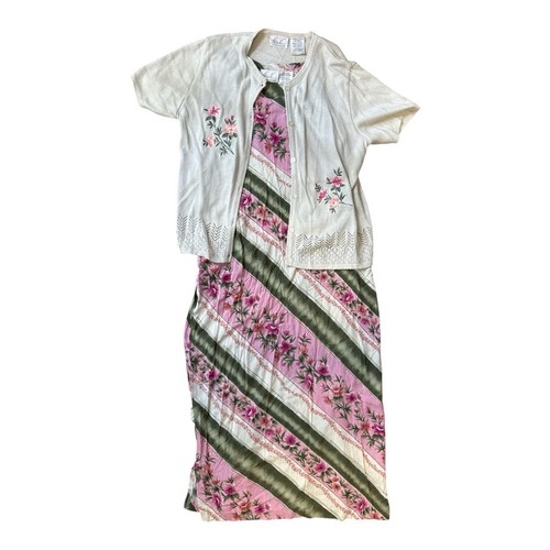Floral striped pink and green - floral,