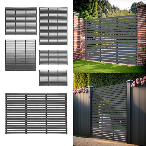Grey slatted fence panels - slatted,