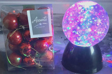 Premier Spinning Glitter Ball Light Lamp Changed Colour & 24 piece Red  bauble