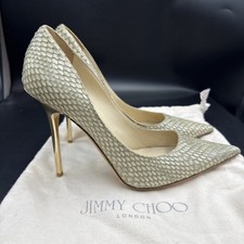 Jimmy Choo Abel 100 Cream Gold Leather  Heels Stiletto Shoes Size Eu 38 Uk 5