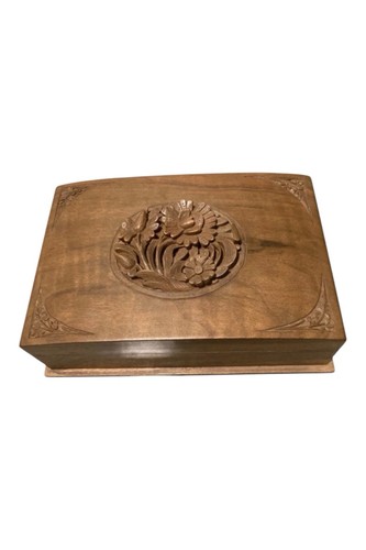Wooden floral carved trinket - carved,