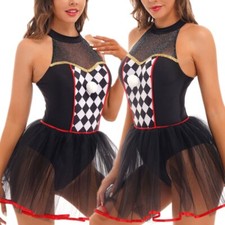 Clown Costumes Adult Ladies Sexy Plaid Circus Leotard Halloween Fancy Dress Up