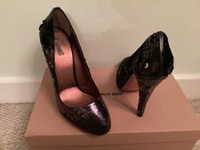 Miu Miu Prada Black Sequinned High Heeled Shoes UK 5 IT 38 Christmas Party 