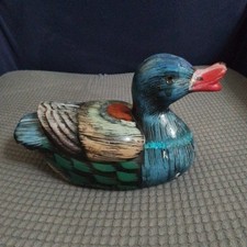 Mallard Duck Ornament Hand Painted Pottery Good Condition 7" Long