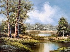 Vintage Oil Painting on Canvas Landscape Trees Scene Manner of Irene Cafieri #P