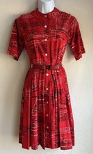 Vintage 60s Rare Villager Nautical Sailboat Blueprint Novelty Shirtwaist Dress 8