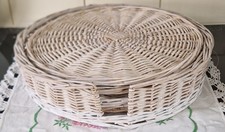 Round Wicker Bleached Table Mats 13.25" D X 4 With Wicker Holder 15.25" D READ