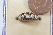DIAMOND ENAMEL MOURNING RING - ANTIQUE ENGLISH VICTORIAN 18K GOLD c1883