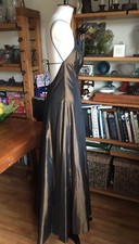 DOROTHY PERKINS Taffeta Twotone Brown Dress High Low Hem Uk Size 14 Low Cut Back